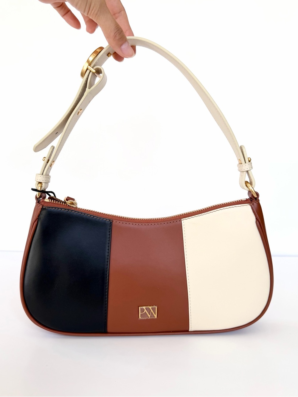 NWT Parisa Wang Colorblock Leather Asymmetrical Shoulder Bag
